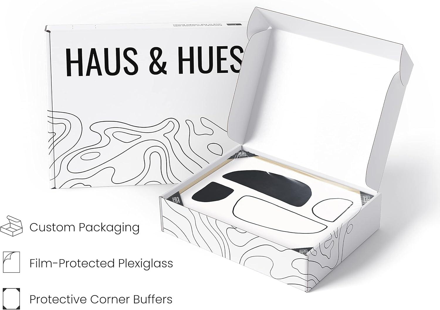 imageHAUS AND HUES Nature Wall Art  Set of 4 Landscape Abstract Prints Watercolor Artwork with Earth Tones Neutral Modern Wall Decor for Home 8x10 Beige FrameBW Modern Shapes Set of 4