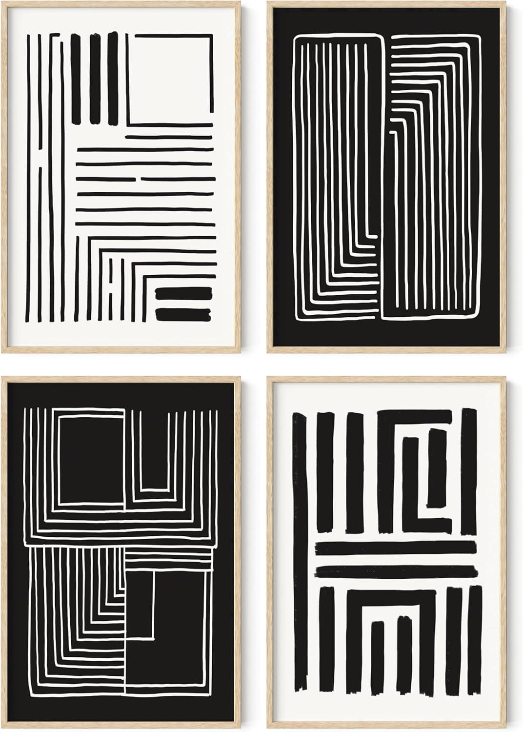 imageHAUS AND HUES Nature Wall Art  Set of 4 Landscape Abstract Prints Watercolor Artwork with Earth Tones Neutral Modern Wall Decor for Home 8x10 Beige FrameMaze Set of 4