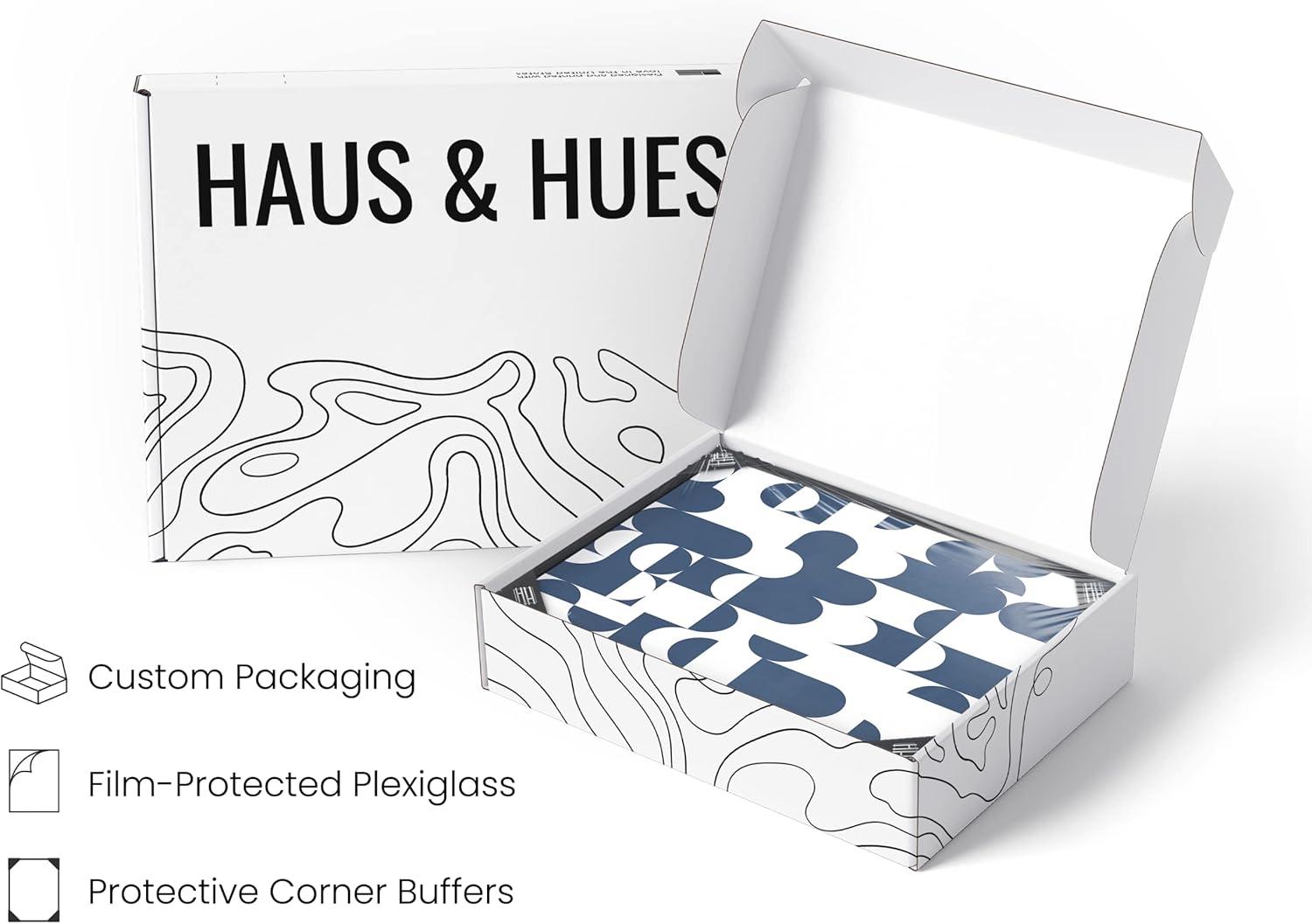 imageHAUS AND HUES Nature Wall Art  Set of 4 Landscape Abstract Prints Watercolor Artwork with Earth Tones Neutral Modern Wall Decor for Home 8x10 Beige FrameNavy Geometric Shapes