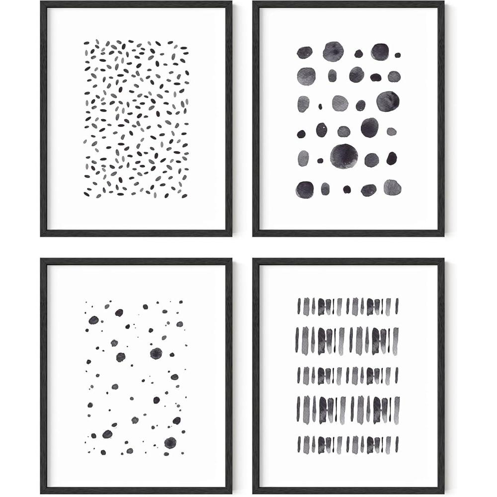 imageHAUS AND HUES Blue Abstract Wall Art Set of 4  Watercolor Seascape Prints Modern Abstract Decor Framed Blue Artwork for Walls Beige Frame 8x10Black  White Set of 4