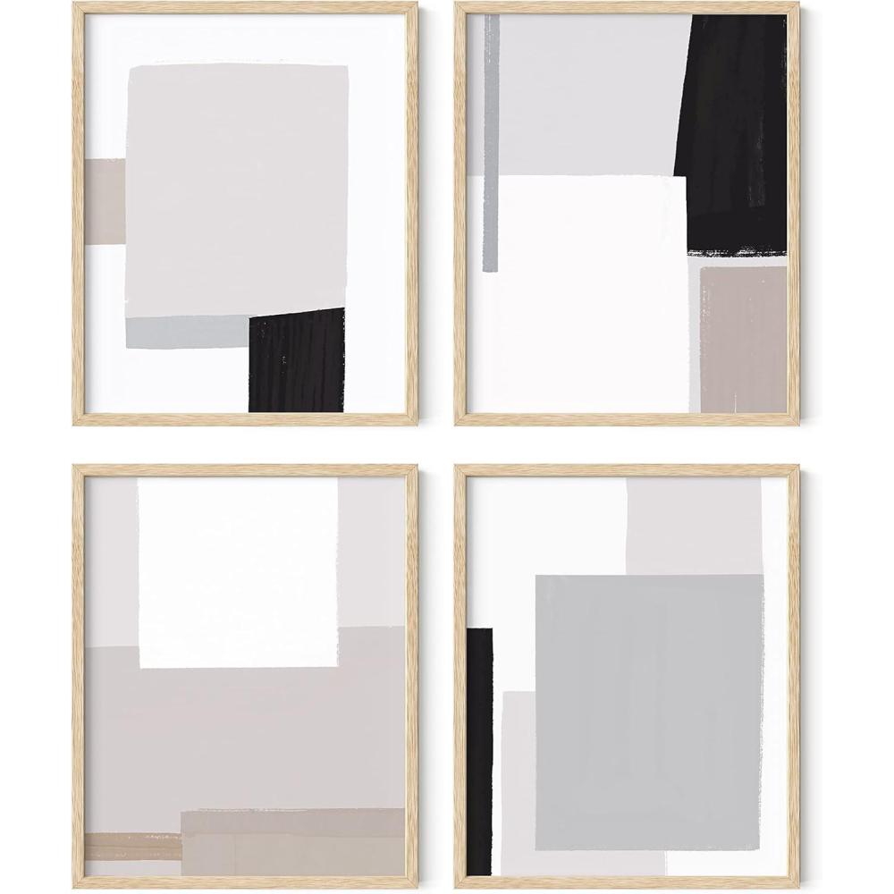 imageHAUS AND HUES Blue Abstract Wall Art Set of 4  Watercolor Seascape Prints Modern Abstract Decor Framed Blue Artwork for Walls Beige Frame 8x10Shapes  Strokes