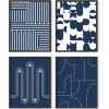 imageHAUS AND HUES Blue Abstract Wall Art Set of 4  Watercolor Seascape Prints Modern Abstract Decor Framed Blue Artwork for Walls Beige Frame 8x10Navy Geometric Shapes
