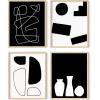 imageHAUS AND HUES Framed Geometric Wall Art  Set of 4 Modern Black and White Abstract Prints Striped Minimalist Artwork for Living Room or Office 8x10 Black FramedBW Modern Shapes Set of 4