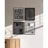 imageHAUS AND HUES Framed Geometric Wall Art  Set of 4 Modern Black and White Abstract Prints Striped Minimalist Artwork for Living Room or Office 8x10 Black FramedMaze Set of 4