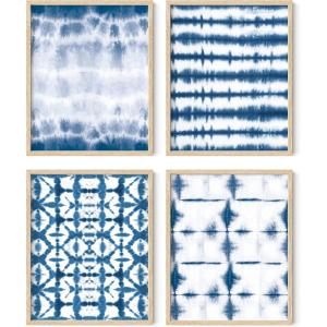 imageHAUS AND HUES Blue Abstract Wall Art Set of 4  Watercolor Seascape Prints Modern Abstract Decor Framed Blue Artwork for Walls Beige Frame 8x10Blue Tie Dye