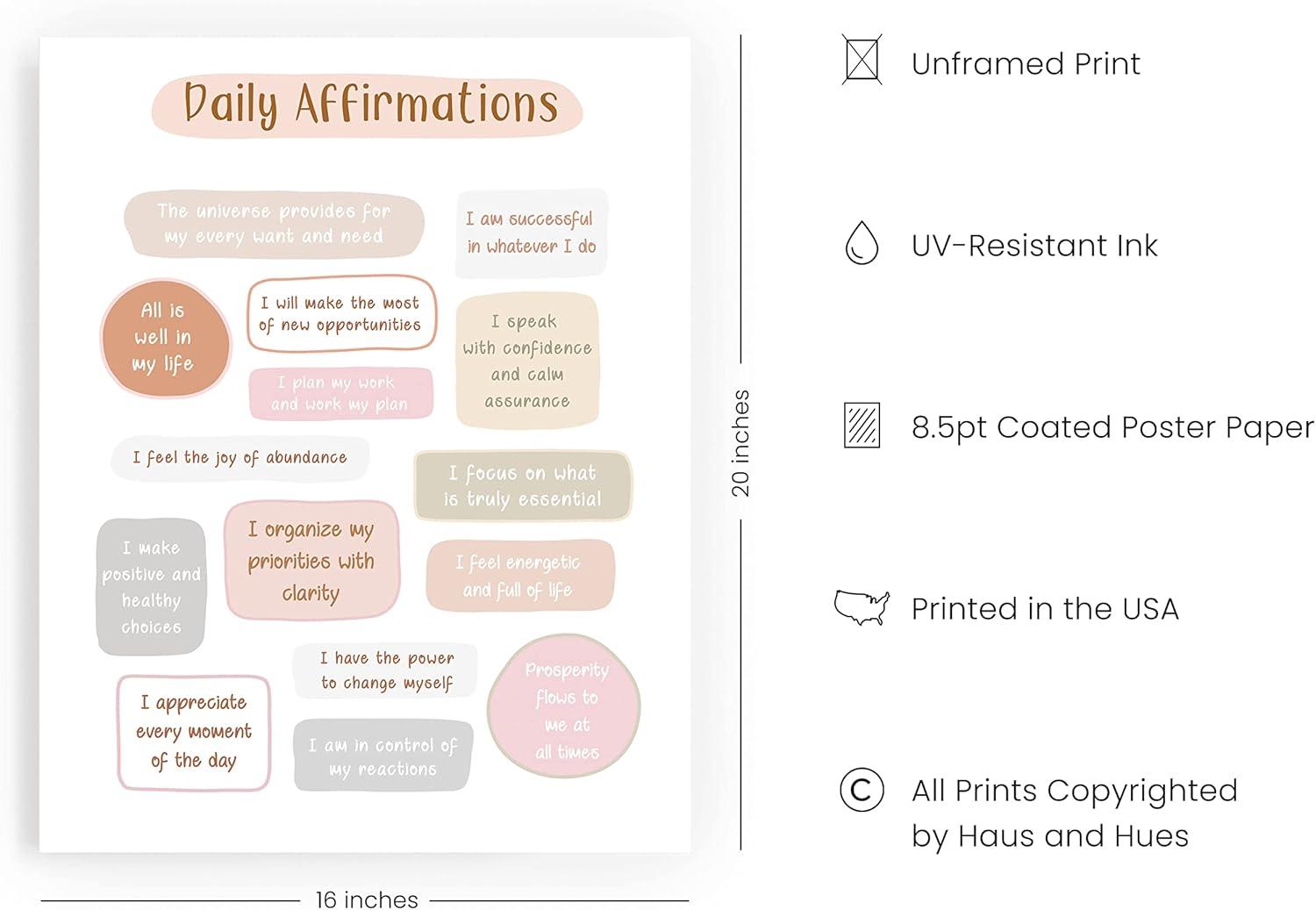 imageHAUS AND HUES Affirmation Posters  Inspirational Positive Wall Art for Office Mental Health ampamp SelfMotivation Decor Daily Affirmations for Kids ampamp SelfLove Quotes Unframed 12x16Daily Affirmations