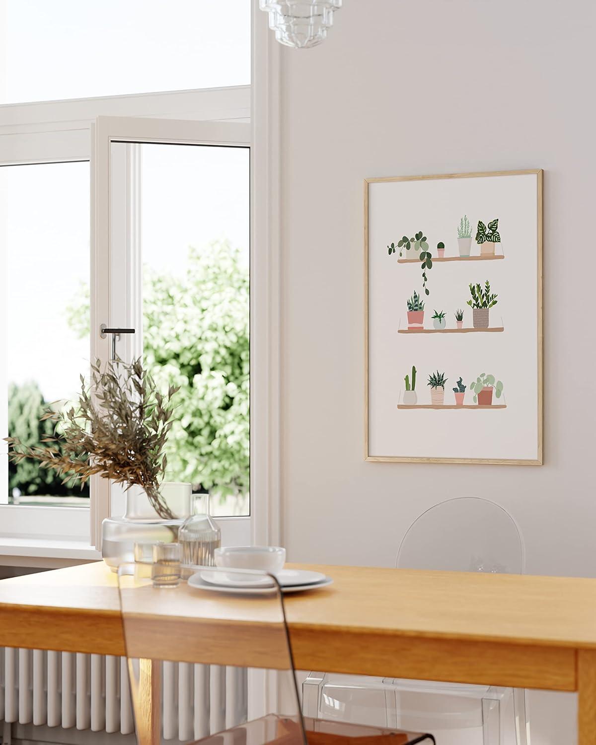 imageHAUS AND HUES Botanical Wall Art  Succulent and Cactus Prints Flower Pot Artwork for Home or Office Decor Beige Frame 16x20Pots on Shelves