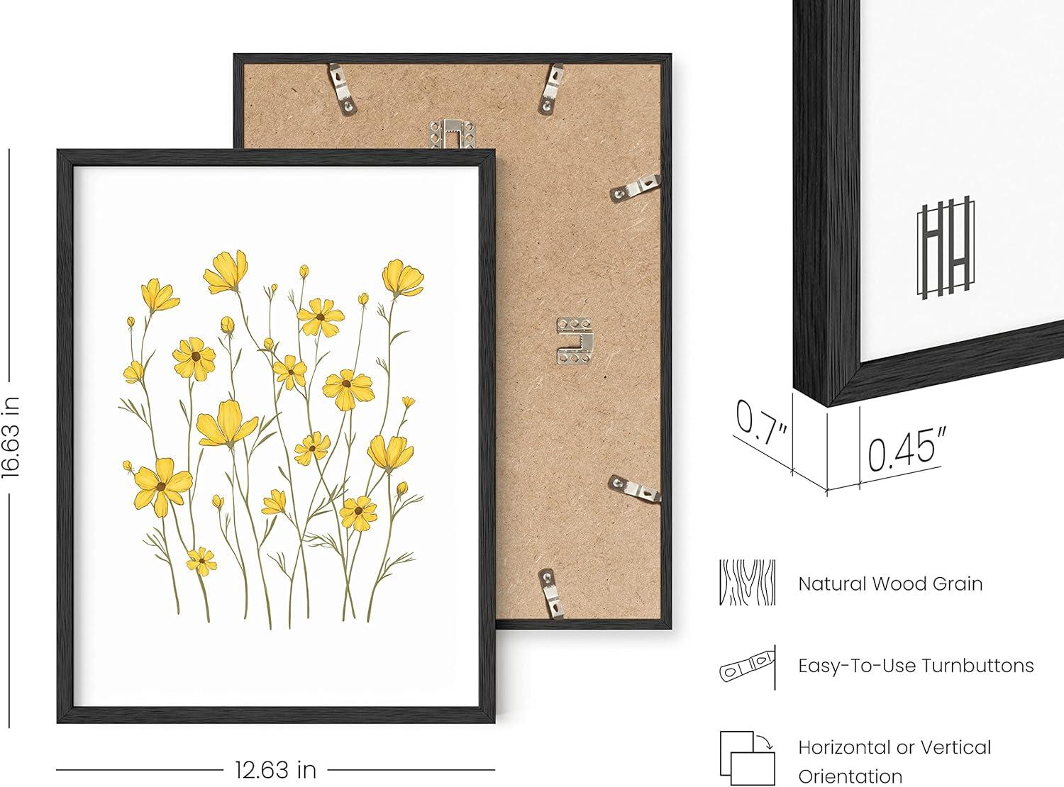 imageHAUS AND HUES Botanical Wall Art  Succulent and Cactus Prints Flower Pot Artwork for Home or Office Decor Beige Frame 16x20Yellow Cosmos