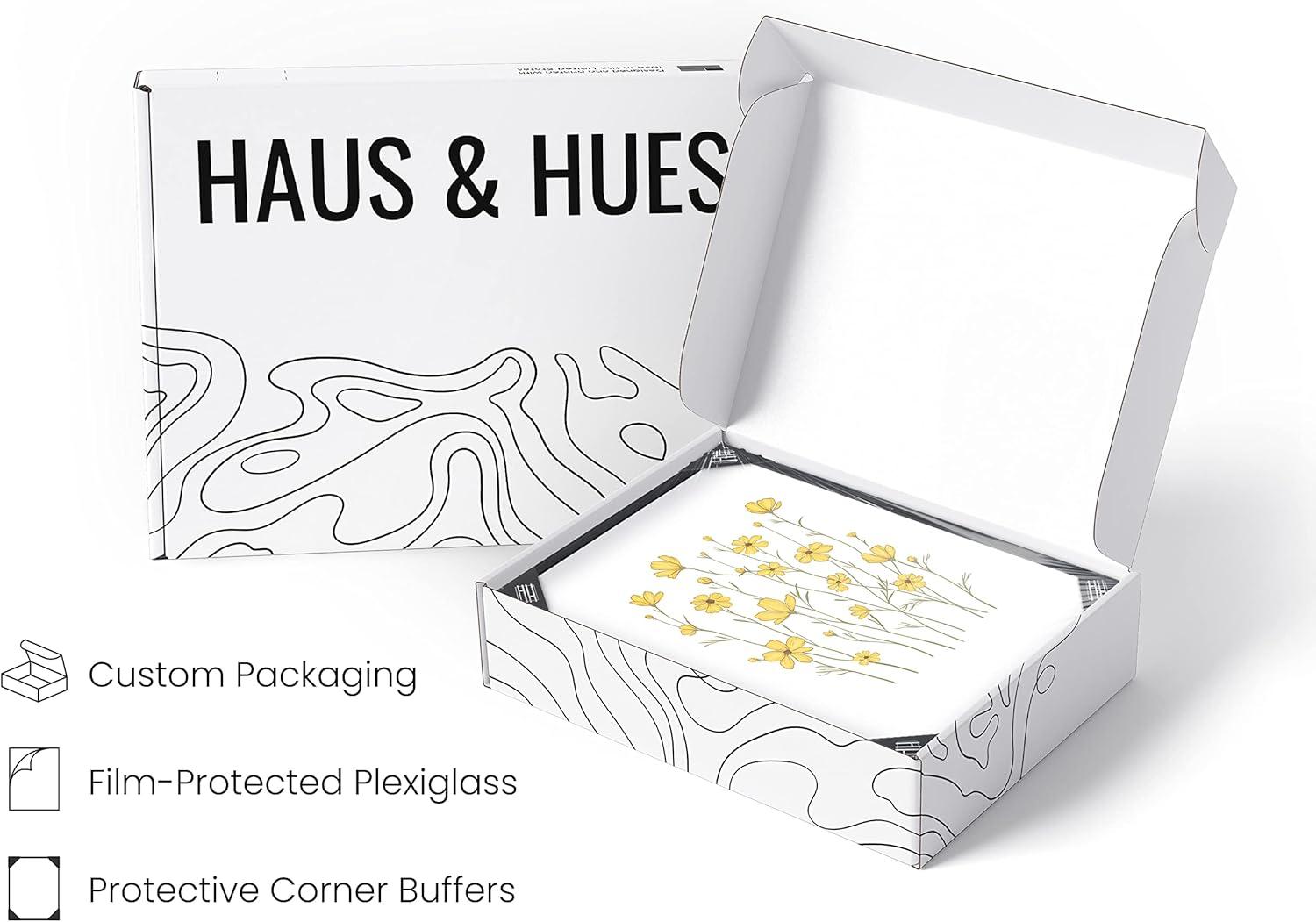 imageHAUS AND HUES Botanical Wall Art  Succulent and Cactus Prints Flower Pot Artwork for Home or Office Decor Beige Frame 16x20Yellow Cosmos