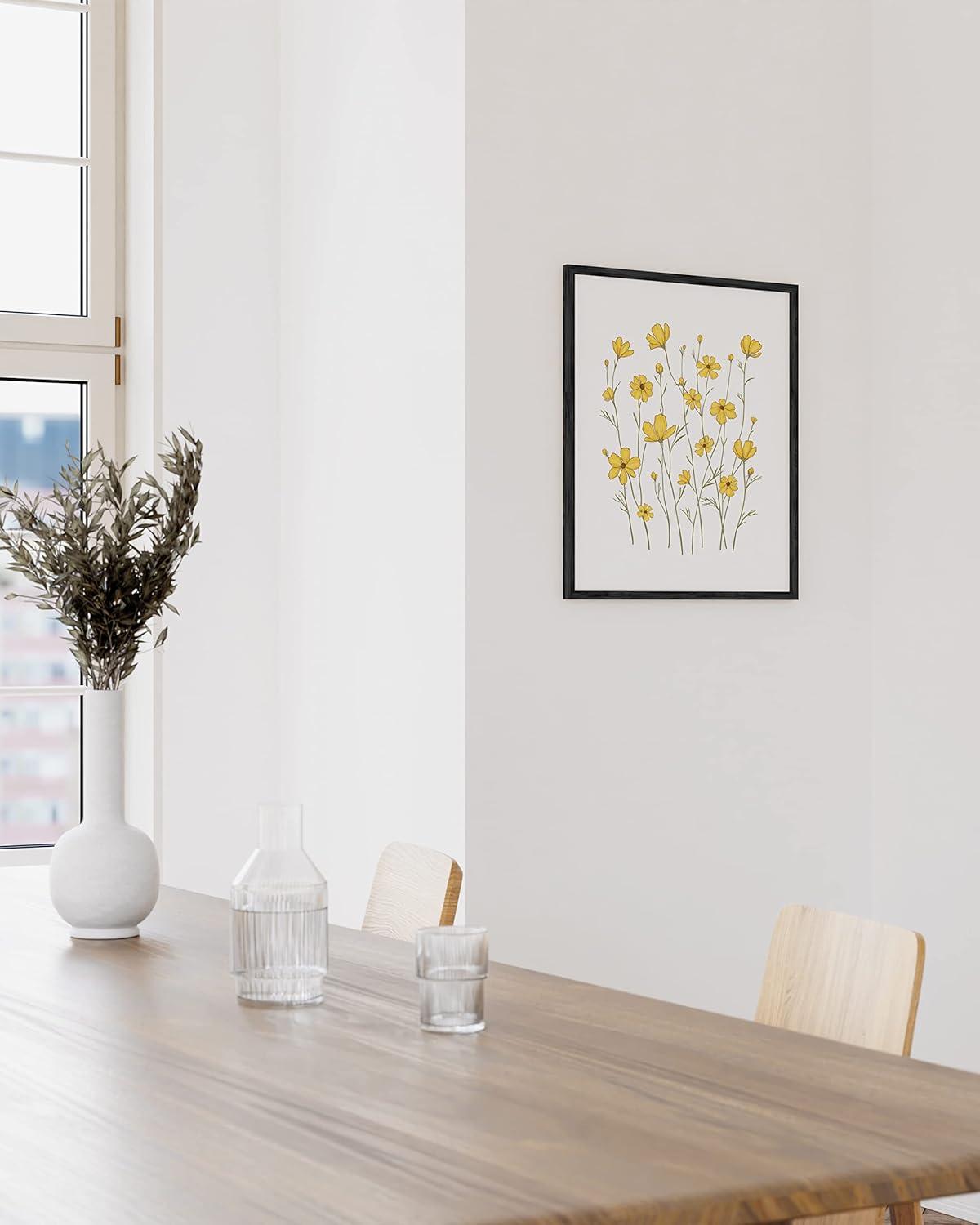 imageHAUS AND HUES Botanical Wall Art  Succulent and Cactus Prints Flower Pot Artwork for Home or Office Decor Beige Frame 16x20Yellow Cosmos