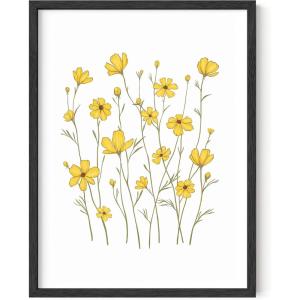 imageHAUS AND HUES Sunflower Wall Art  Yellow Floral Poster Aesthetic Wall Picture for Bedroom or Bathroom Unframed 16x20Yellow Cosmos