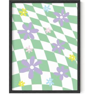 imageHAUS AND HUES Danish Pastel Aesthetic Green Wall Art  Cute Floral Posters for Home Decor  Pastel Room Decor 24quot x 36quot UnframedGreen Checkerboard