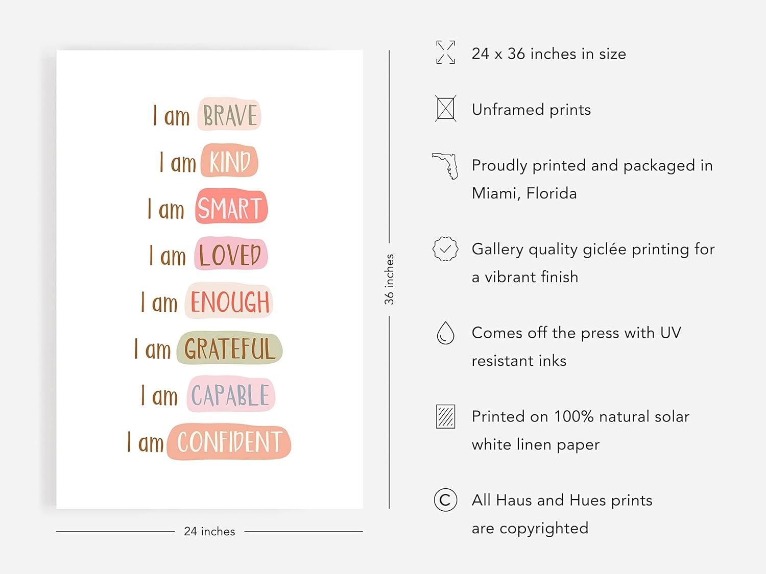 imageHAUS AND HUES Positive Affirmations Wall Art  Inspirational Quotes ampamp Encouragement Decor for Women Stay Positive Motivational Poster Unframed 24x36I am Affirmations