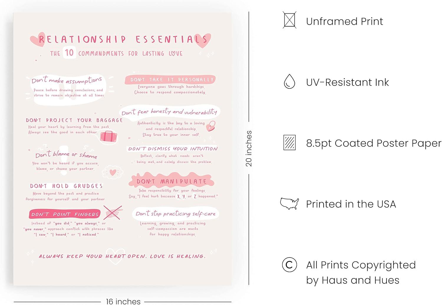 imageHaus and Hues Motivational Positive Quotes  Principles for a Healthy Relationship Mental Health Poster Counseling Inspirational Poster for Office Mental Health Art Print Individual Unframed 16x20Relationship Essentials