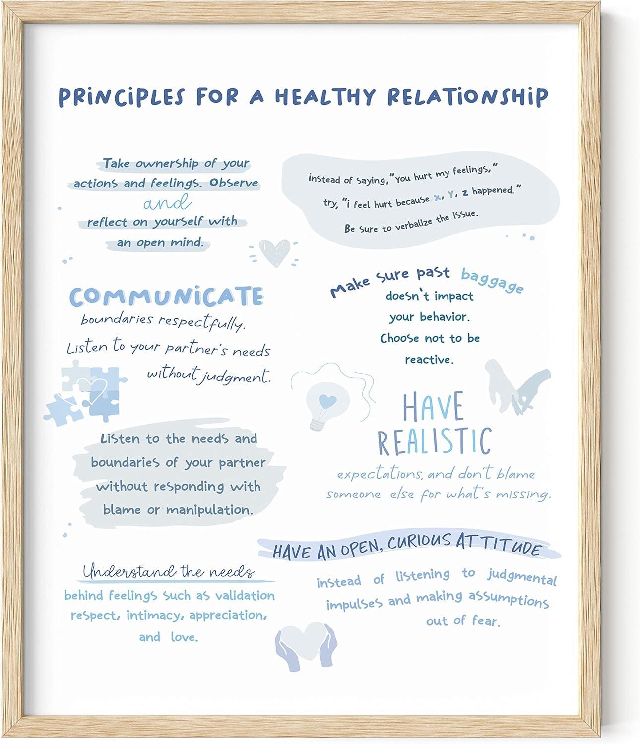 imageHaus and Hues Motivational Positive Quotes  Principles for a Healthy Relationship Mental Health Poster Counseling Inspirational Poster for Office Mental Health Art Print Individual Unframed 16x20Principles for Healthy Relationship