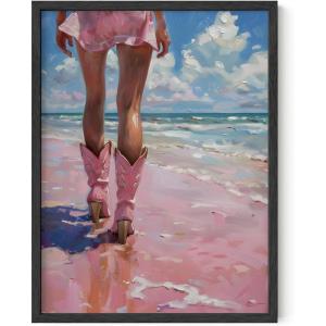 imageHAUS AND HUES Coastal Cowgirl Room Decor  Retro Coastal Cowboy Decor for Dorm Room Aesthetic Cowgirl Wall Art Pink Western Wall Art for Teen Girls Bedroom Cowgirl Beach 2 Unframed 11x14