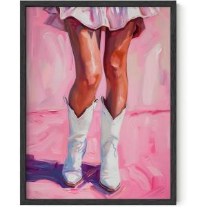 imageHAUS AND HUES Coastal Cowgirl Room Decor  Retro Coastal Cowboy Decor for Dorm Room Aesthetic Cowgirl Wall Art Pink Western Wall Art for Teen Girls Bedroom Cowgirl Skirt Beige Framed 11x14