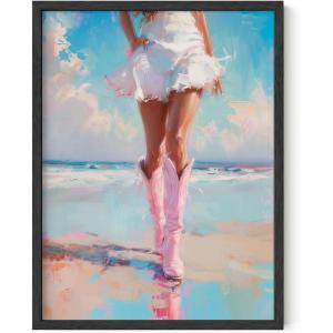 imageHAUS AND HUES Coastal Cowgirl Room Decor  Retro Coastal Cowboy Decor for Dorm Room Aesthetic Cowgirl Wall Art Pink Western Wall Art for Teen Girls Bedroom Ocean Cowgirl Unframed 12x16