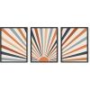 imageHAUS AND HUES Abstract Art Wall Decor  Set of 3 Abstract Wall Art for Living Room Blue Posters Geometric Wall Art Abstract Room Posters Aesthetic Colorful Wall Art Black Frame 24x36Retro Sun Rays