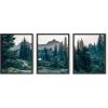 imageHAUS AND HUES Abstract Art Wall Decor  Set of 3 Abstract Wall Art for Living Room Blue Posters Geometric Wall Art Abstract Room Posters Aesthetic Colorful Wall Art Black Frame 24x36Forest Landscape