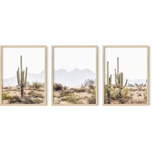 imageHAUS AND HUES Abstract Art Wall Decor  Set of 3 Abstract Wall Art for Living Room Blue Posters Geometric Wall Art Abstract Room Posters Aesthetic Colorful Wall Art Black Frame 24x36Desert Landscape