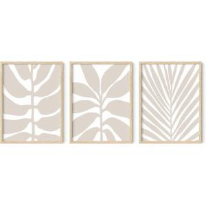 imageHAUS AND HUES Abstract Art Wall Decor  Set of 3 Abstract Wall Art for Living Room Blue Posters Geometric Wall Art Abstract Room Posters Aesthetic Colorful Wall Art Black Frame 24x36Beige Leaves