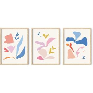 imageHAUS AND HUES Abstract Art Wall Decor  Set of 3 Abstract Wall Art for Living Room Blue Posters Geometric Wall Art Abstract Room Posters Aesthetic Colorful Wall Art Black Frame 24x36Floral