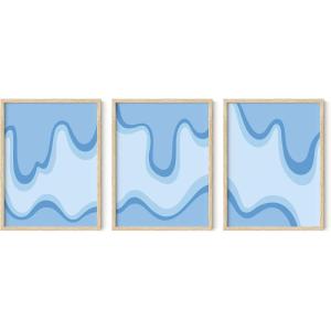imageHAUS AND HUES Abstract Art Wall Decor  Set of 3 Abstract Wall Art for Living Room Blue Posters Geometric Wall Art Abstract Room Posters Aesthetic Colorful Wall Art Black Frame 24x36Color Drip