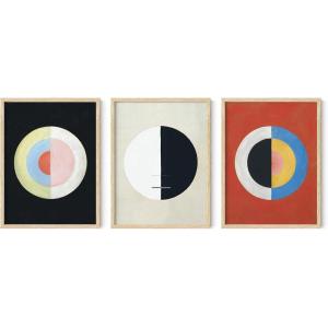 imageHAUS AND HUES Abstract Art Wall Decor  Set of 3 Abstract Wall Art for Living Room Blue Posters Geometric Wall Art Abstract Room Posters Aesthetic Colorful Wall Art Black Frame 24x36Klint Circles