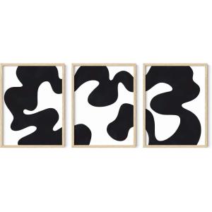 imageHAUS AND HUES Abstract Art Wall Decor  Set of 3 Abstract Wall Art for Living Room Blue Posters Geometric Wall Art Abstract Room Posters Aesthetic Colorful Wall Art Black Frame 24x36Squiggles Black