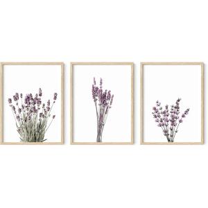 imageHAUS AND HUES Abstract Art Wall Decor  Set of 3 Abstract Wall Art for Living Room Blue Posters Geometric Wall Art Abstract Room Posters Aesthetic Colorful Wall Art Black Frame 24x36Lavender Plants
