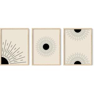 imageHAUS AND HUES Abstract Art Wall Decor  Set of 3 Abstract Wall Art for Living Room Blue Posters Geometric Wall Art Abstract Room Posters Aesthetic Colorful Wall Art Black Frame 24x36Black Sun Rays