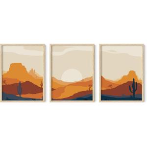 imageHAUS AND HUES Abstract Art Wall Decor  Set of 3 Abstract Wall Art for Living Room Blue Posters Geometric Wall Art Abstract Room Posters Aesthetic Colorful Wall Art Black Frame 24x36Southwest Landscape
