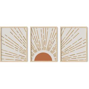 imageHAUS AND HUES Abstract Art Wall Decor  Set of 3 Abstract Wall Art for Living Room Blue Posters Geometric Wall Art Abstract Room Posters Aesthetic Colorful Wall Art Black Frame 24x36Thin Sun Rays