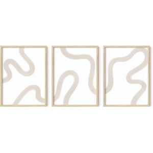 imageHAUS AND HUES Abstract Art Wall Decor  Set of 3 Abstract Wall Art for Living Room Blue Posters Geometric Wall Art Abstract Room Posters Aesthetic Colorful Wall Art Black Frame 24x36Squiggles Beige