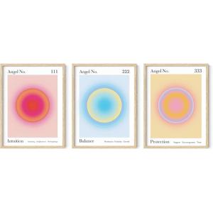 imageHAUS AND HUES Abstract Art Wall Decor  Set of 3 Abstract Wall Art for Living Room Blue Posters Geometric Wall Art Abstract Room Posters Aesthetic Colorful Wall Art Black Frame 24x36Angel Numbers