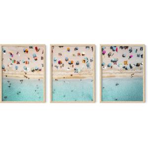 imageHAUS AND HUES Abstract Art Wall Decor  Set of 3 Abstract Wall Art for Living Room Blue Posters Geometric Wall Art Abstract Room Posters Aesthetic Colorful Wall Art Black Frame 24x36Beach Umbrellas