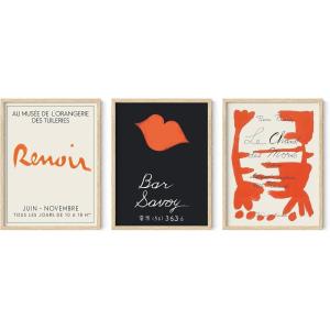 imageHAUS AND HUES Abstract Art Wall Decor  Set of 3 Abstract Wall Art for Living Room Blue Posters Geometric Wall Art Abstract Room Posters Aesthetic Colorful Wall Art Black Frame 24x36Black and Red