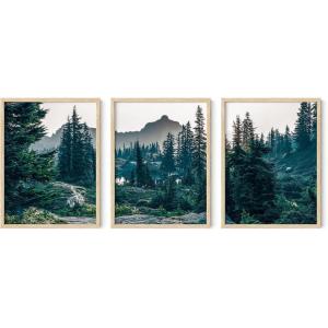 imageHAUS AND HUES Abstract Art Wall Decor  Set of 3 Abstract Wall Art for Living Room Blue Posters Geometric Wall Art Abstract Room Posters Aesthetic Colorful Wall Art Black Frame 24x36Forest Landscape