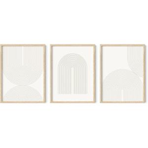 imageHAUS AND HUES Abstract Art Wall Decor  Set of 3 Abstract Wall Art for Living Room Blue Posters Geometric Wall Art Abstract Room Posters Aesthetic Colorful Wall Art Black Frame 24x36Neutral Double Arch
