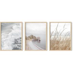 imageHAUS AND HUES Abstract Art Wall Decor  Set of 3 Abstract Wall Art for Living Room Blue Posters Geometric Wall Art Abstract Room Posters Aesthetic Colorful Wall Art Black Frame 24x36Shore Waves