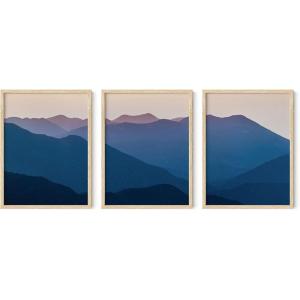 imageHAUS AND HUES Abstract Art Wall Decor  Set of 3 Abstract Wall Art for Living Room Blue Posters Geometric Wall Art Abstract Room Posters Aesthetic Colorful Wall Art Black Frame 24x36Mountain Landscape