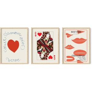 imageHAUS AND HUES Abstract Art Wall Decor  Set of 3 Abstract Wall Art for Living Room Blue Posters Geometric Wall Art Abstract Room Posters Aesthetic Colorful Wall Art Black Frame 24x36Vintage Red  White