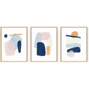 imageHAUS AND HUES Abstract Art Wall Decor  Set of 3 Abstract Wall Art for Living Room Blue Posters Geometric Wall Art Abstract Room Posters Aesthetic Colorful Wall Art Black Frame 24x36Painted Pastel