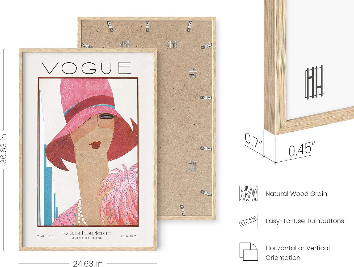 image:imageHAUS AND HUES Fashion Wall Art Print  Set of 3 Pink Pictures Wall Decor Fashion Magazine Framed Wall Art Fashion Vintage Wall Decor Vintage Poster Pink Wall Art Beige Framed 24x36