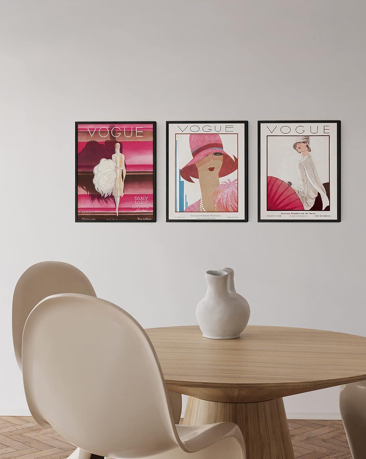 image:imageHAUS AND HUES Fashion Wall Art Print  Set of 3 Pink Pictures Wall Decor Fashion Magazine Framed Wall Art Fashion Vintage Wall Decor Vintage Poster Pink Wall Art Black Framed 24x36