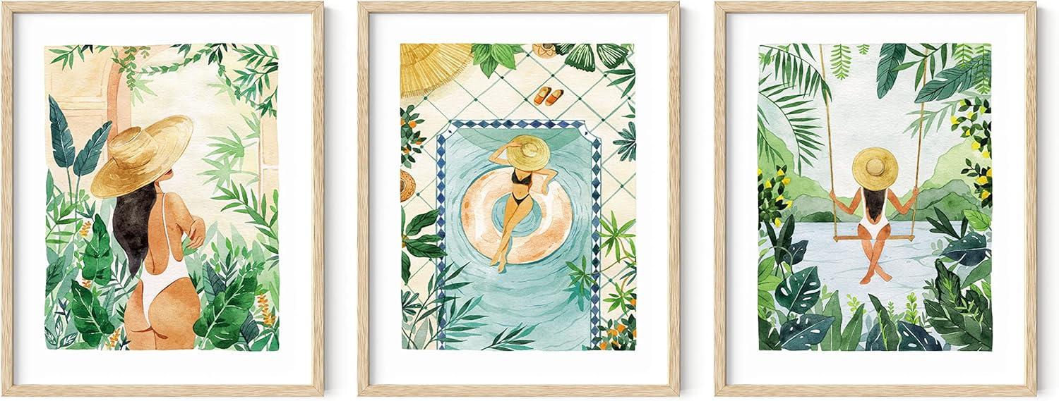 image:imageHAUS AND HUES Fashion Wall Art Set  Glam Purple Decor Designer Aesthetic Prints for Bedroom Beige Frame 24x36 Set of 3Tropical Bohemian Watercolor