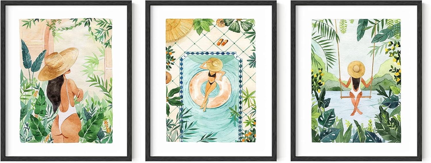 image:imageHAUS AND HUES Fashion Wall Art Set  Glam Purple Decor Designer Aesthetic Prints for Bedroom Beige Frame 24x36 Set of 3Tropical Bohemian Watercolor