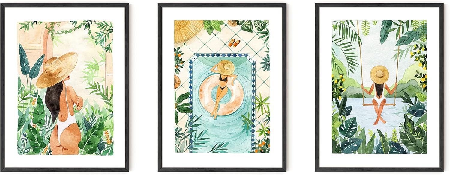 image:imageHAUS AND HUES Fashion Wall Art Set  Glam Purple Decor Designer Aesthetic Prints for Bedroom Beige Frame 24x36 Set of 3Tropical Bohemian Watercolor