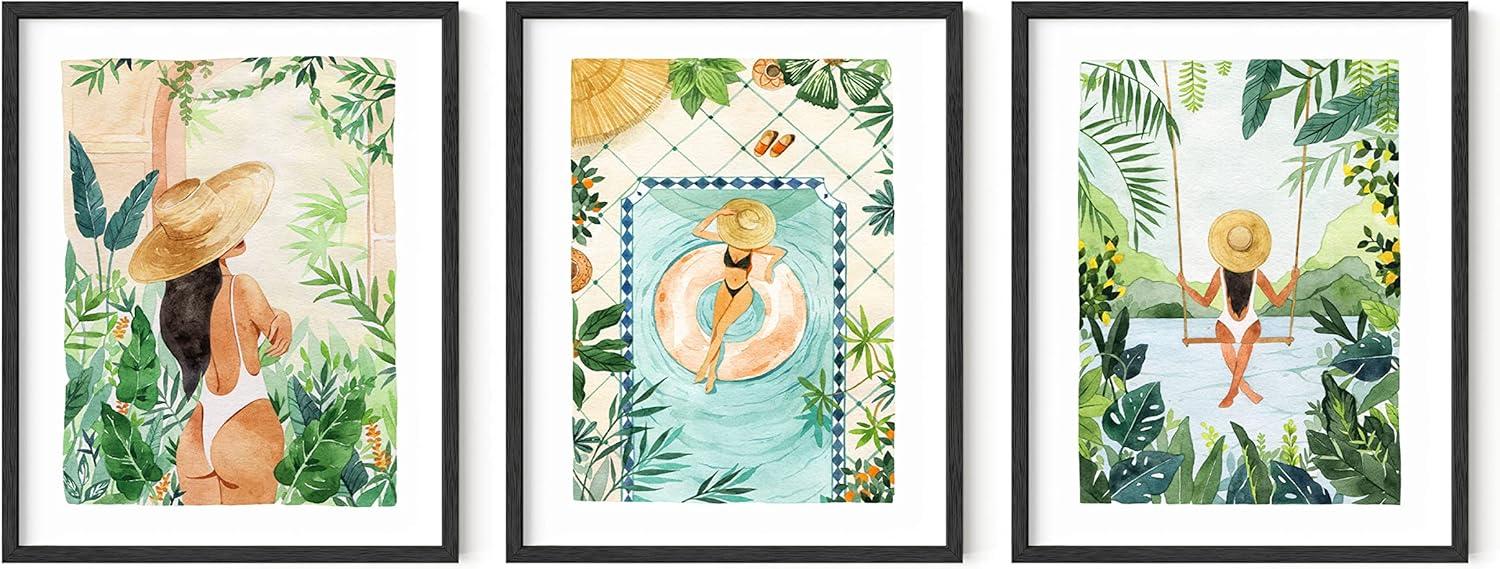 image:imageHAUS AND HUES Fashion Wall Art Set  Glam Purple Decor Designer Aesthetic Prints for Bedroom Beige Frame 24x36 Set of 3Tropical Bohemian Watercolor